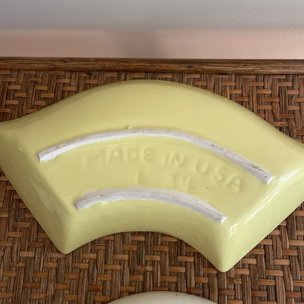 Vintage California Pottery Yellow Cream Lazy Susan Snack Or Chip & Dip
